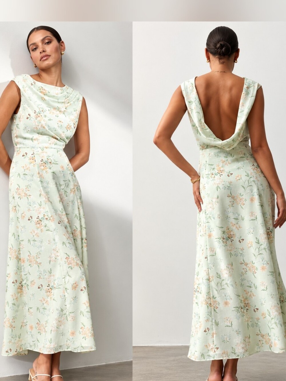 Abercombrie & Fixh NWT Sleeveless Floral Cowl Back Maxi Dress - Mint Size M